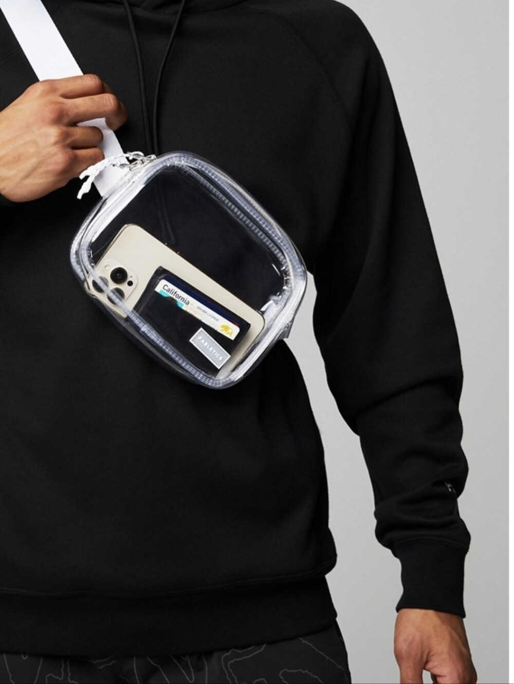 Fabletics Clear Crossbody Phone Bag with White Strap